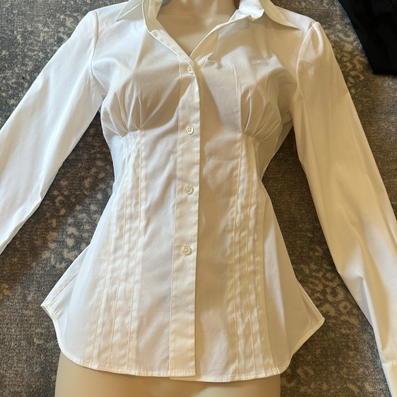 THEORY WHITE STRETCHY FLAT PLEATED SHIRT SIZE S - Picture 3 of 10